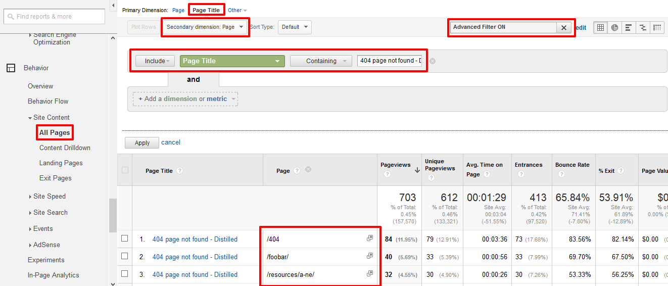 How to view 404s in Google Analytics