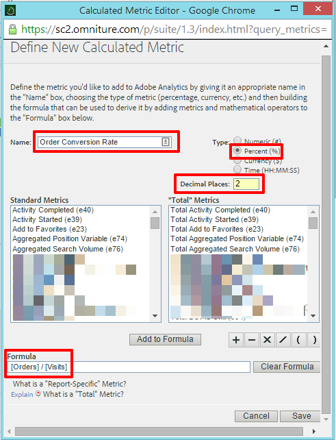 adding components to custom metric formula