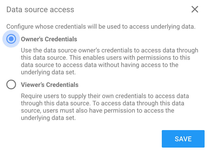 data studios credentials selector