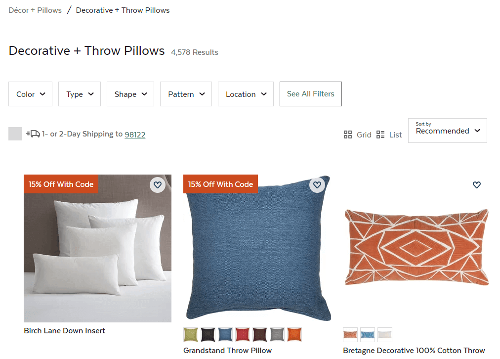 SERP for Decorative + Throw Pillows