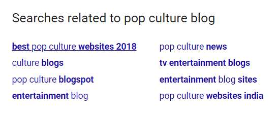 Google “Pop culture blog” related search terms