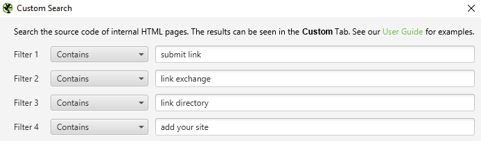 Screaming Frog Custom Search Screenshot