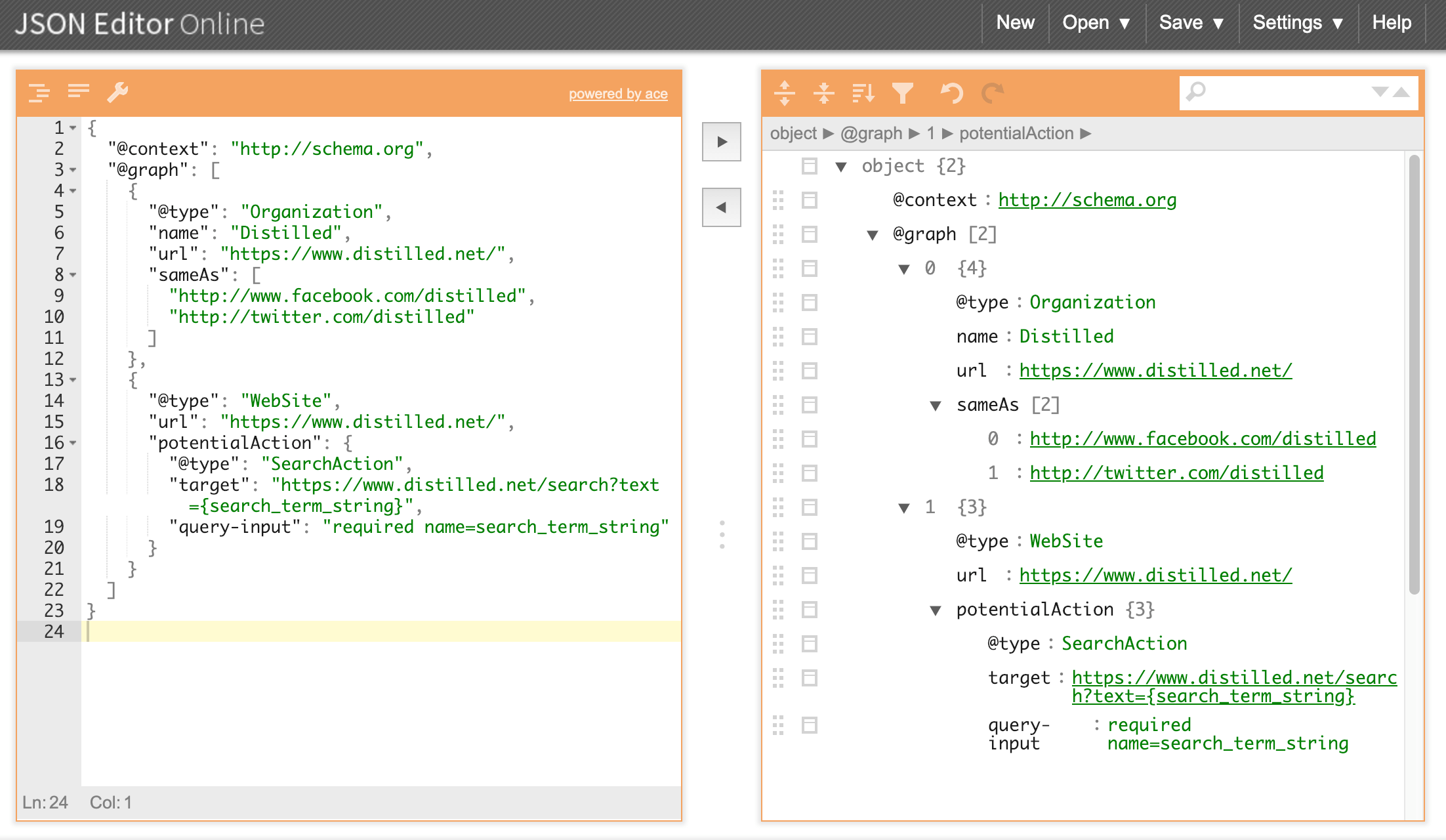 JSON Editor Online Interface