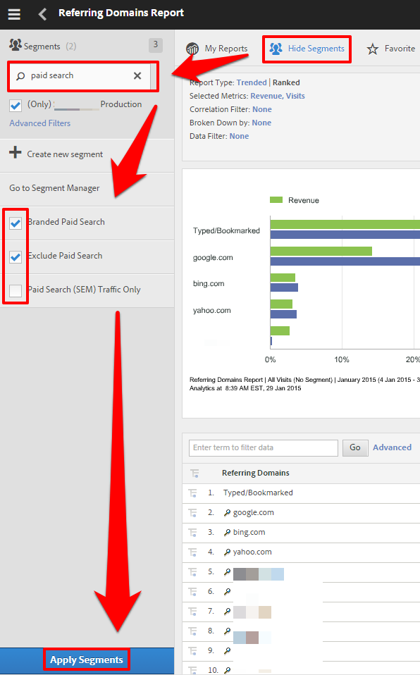 Selecting and applying segments