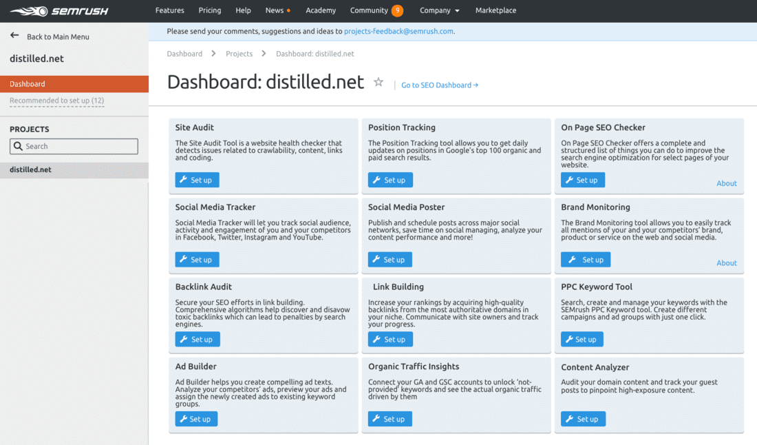semrush domain dashboard