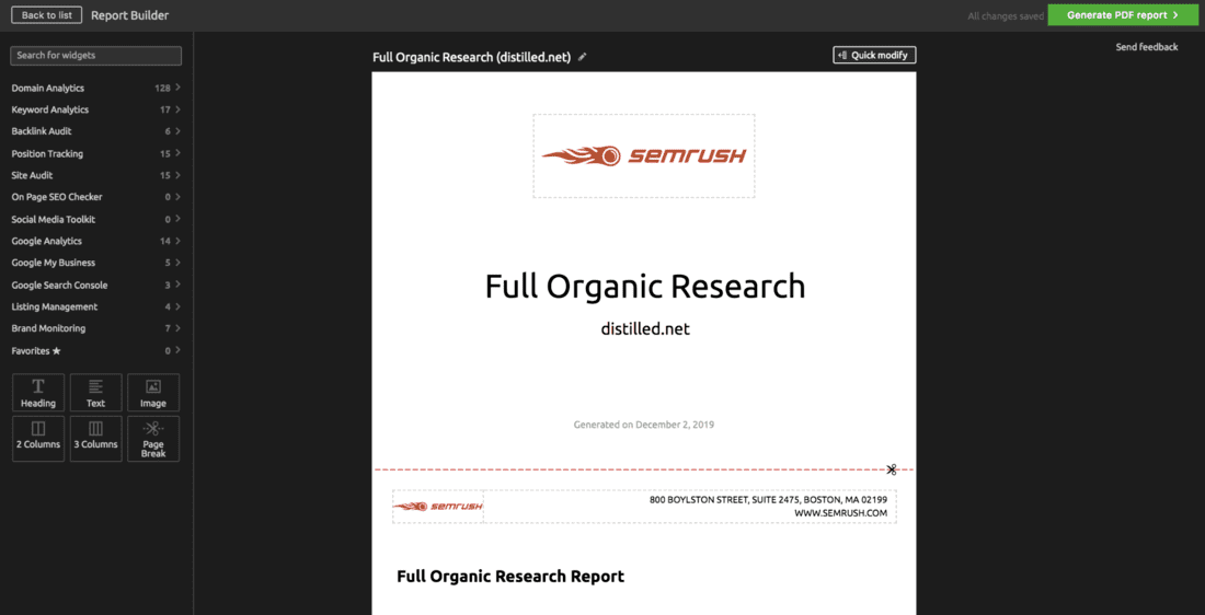semrush pdf report exporter