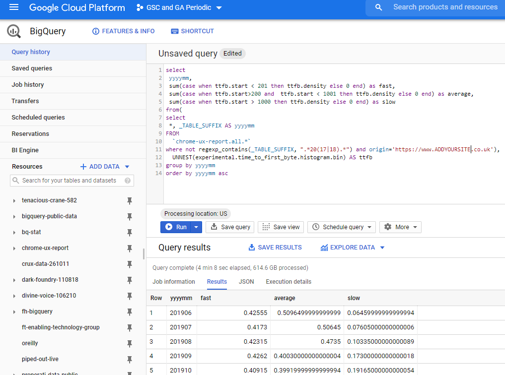 BigQuery interface